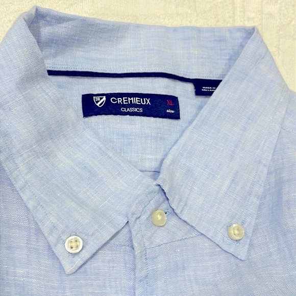 Men’s Linen CREMIEUX Classics Button Up Dress Shirt Light Blue Size X-Large - Picture 7 of 12